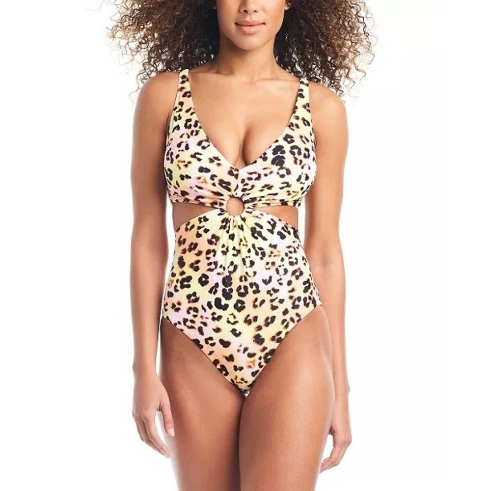 NWT Bar III Leopard Monokini one piece Swimsuit Animal Print Cut Out XL $94